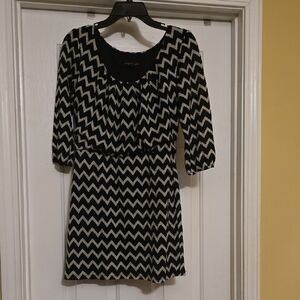 City Triangles Black and White Zigzag Mini Dress